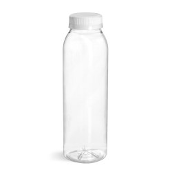 10 oz Plastic Bottles, Clear PET Round Beverage Bottles w/ White Tamper Evident Caps