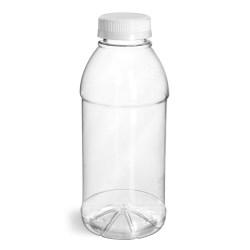 16 oz Plastic Bottles, Clear PET Beverage Bottles w/ White Tamper Evident Caps