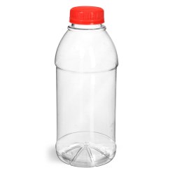 16 oz Plastic Bottles, Clear PET Beverage Bottles w/ Red Tamper Evident Caps