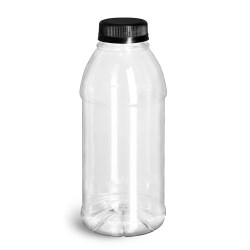 16 oz Plastic Bottles, Clear PET Beverage Bottles w/ Black Polypro Tamper Evident Caps