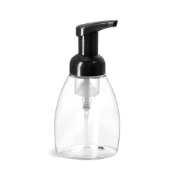 250 ml Plastic Bottles, Clear PET Bottles w/ Black Foamer Pumps