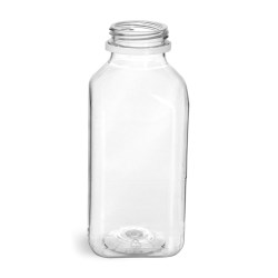 12 oz Plastic Bottles, Clear PET Square Beverage Bottles w/ White Tamper Evident Caps