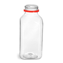 12 oz Plastic Bottles, Clear PET Square Beverage Bottles w/ Red Tamper Evident Caps