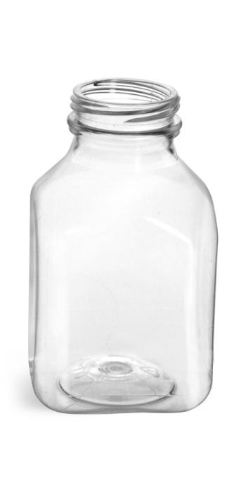 8 oz Plastic Bottles, Clear PET Square Beverage Bottles