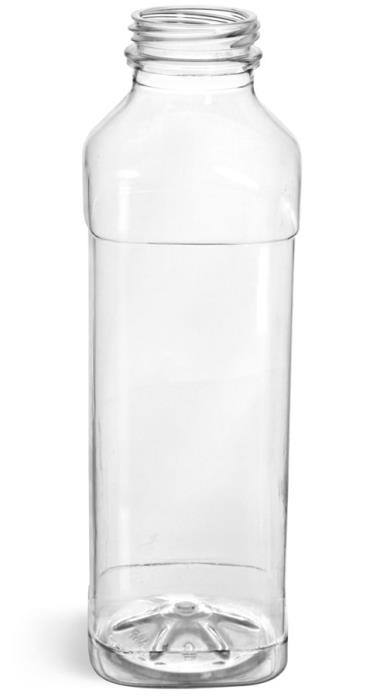 16 oz Plastic Bottles, Clear PET Square Beverage Bottles