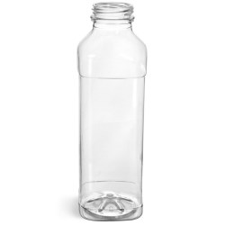 16 oz Plastic Bottles, Clear PET Square Beverage Bottles