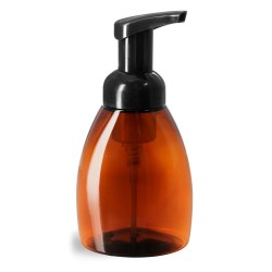 250 ml Plastic Bottles, Amber PET Bottles w/ Black Foamer Pumps