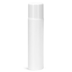 50 ml Plastic Bottles, White Polypropylene Mini Airless Pump Bottles w/ White Pumps & White Overcaps