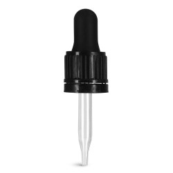 18/415 (7 mm x 58 mm) Glass Droppers, Black Bulb Glass Droppers w/ Tamper Evident Seal