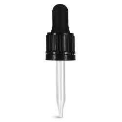 18/415 (7 mm x 65 mm) Glass Droppers, Black Bulb Glass Droppers w/ Tamper Evident Seal