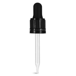 18/415 (7 mm x 77 mm) Glass Droppers, Black Bulb Glass Droppers w/ Tamper Evident Seal