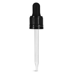 18/415 (7 mm x 89 mm) Glass Droppers, Black Bulb Glass Droppers w/ Tamper Evident Seal