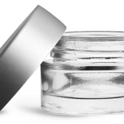 0.5 oz Clear Glass Thick Wall Cosmetic Jars w/ Matte Silver PE-F217 Lined Caps