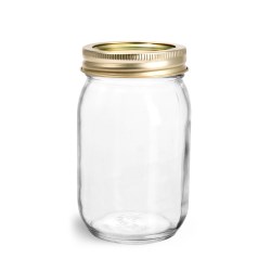 16 oz Glass Jars, Clear Glass Mayo/Economy Jars w/ Gold Two Piece Canning Lids