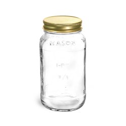 25 oz Clear Glass Mason Jars w/ Gold Metal Plastisol Lined Caps