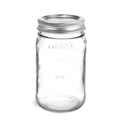 16 oz Glass Jars, Clear Glass Mason Jars w/ Silver Two Piece Canning Lids