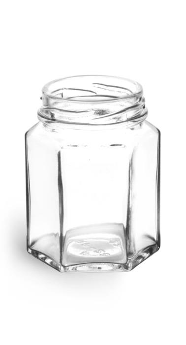 3 3/4 oz Clear Glass Hexagon Jars (Bulk), Caps NOT Included