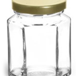 6 oz Clear Glass Hexagon Jars w/ Gold Lug Caps