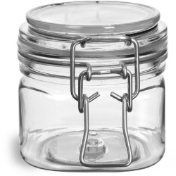 7 oz Clear PET Square Wire Bale Jars w/ Hinged Lids