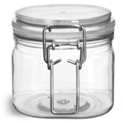 13.5 oz Clear PET Square Wire Bale Jars w/ Hinged Lids