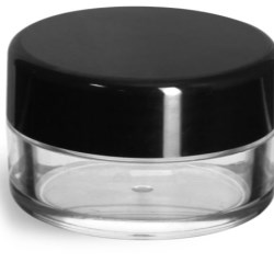 10 ml Clear Styrene Powder Jars w/ Sifters and Black Smooth Plastic Caps