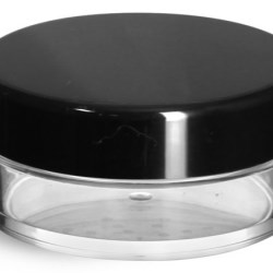 20 ml Clear Styrene Powder Jars w/ Sifters and Black Smooth Plastic Caps