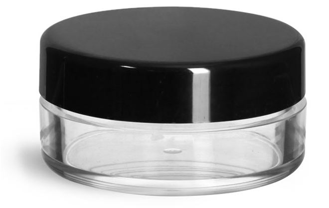 20 ml Clear Styrene Jars w/ Black Smooth Plastic Caps