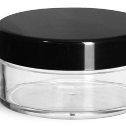 45 ml Clear Styrene Jars w/ Black Smooth Plastic Caps