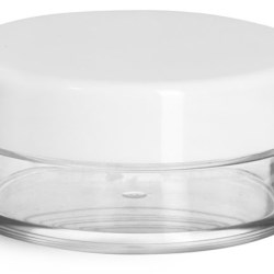 20 ml Plastic Jars, Clear Styrene Jars w/ White Smooth Lined Caps