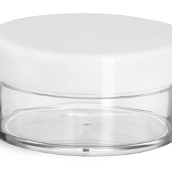 45 ml Plastic Jars, Clear Styrene Jars w/ White Smooth Lined Caps