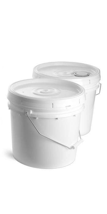 3.5 gal w/ Cover, Rieke Spout White Plastic Pails w/ Reilke Covers