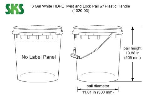 6 gal White Twist and Lock Pails w/ Plastic Handles