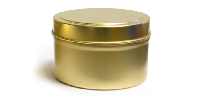 6 oz Gold Metal Tins, Gold Metal Tins w/ Rolled Edge Covers