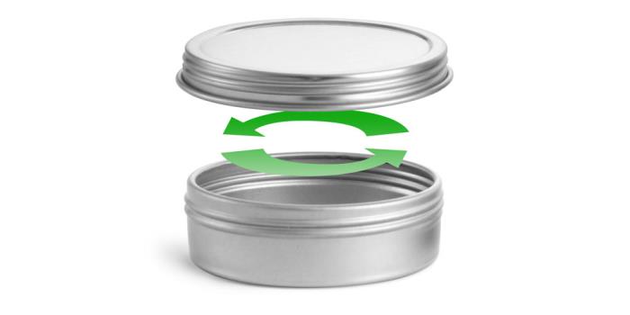 2 oz Silver Metal Twist Top Tins w/ Continuous Thread