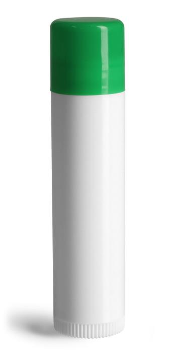 .15 oz Green Cap Lip Balm Tubes, White Lip Balm Tubes w/ Colored Caps