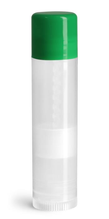 .15 oz Green Cap Lip Balm Tubes, Natural Lip Balm Tubes w/ Colored Caps