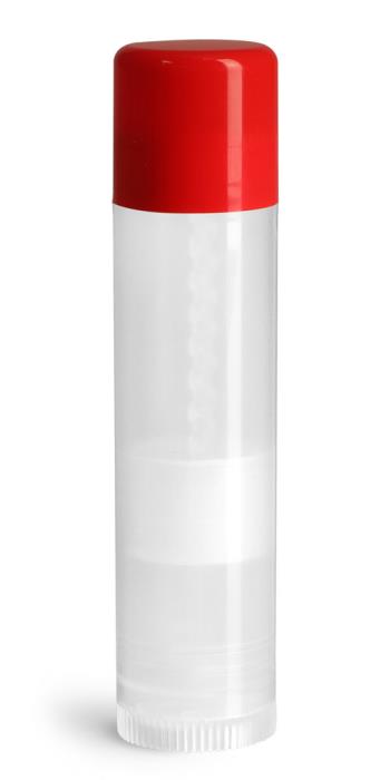 .15 oz Red Cap Lip Balm Tubes, Natural Lip Balm Tubes w/ Colored Caps