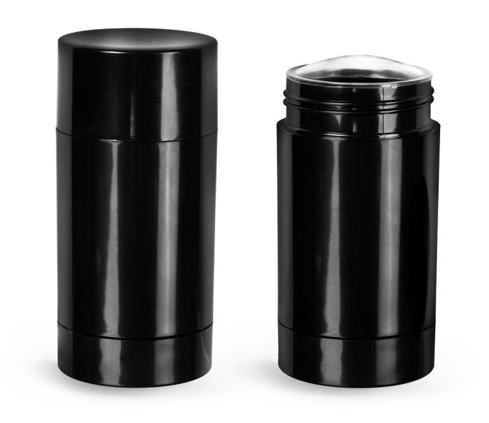 75 gram Deodorant Containers, Black Styrene Twist Up Deodorant Tubes w/ Black Screw Caps and Discs