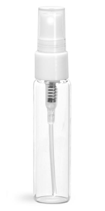 5 ml Glass Vials, Clear Glass Vials w/ White Smooth Sprayers & Overcaps