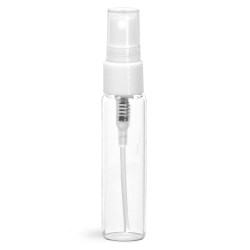 5 ml Glass Vials, Clear Glass Vials w/ White Smooth Sprayers & Overcaps