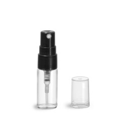 3 ml Glass Vials, Clear Glass Vials w/ Black Smooth Sprayers & Overcaps