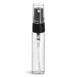 5 ml Glass Vials, Clear Glass Vials w/ Black Smooth Sprayers & Overcaps