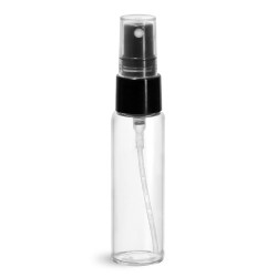 10 ml Glass Vials, Clear Glass Vials w/ Black Smooth Sprayers & Overcaps