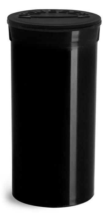 13 Dram Hinge Top Containers, Black Polypropylene Plastic Pop Top Vials