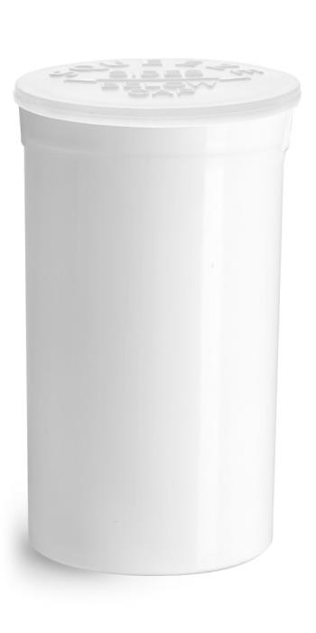 19 Dram Hinge Top Containers, White Polypropylene Plastic Pop Top Vials