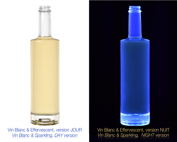 Fluorescent glass for bottles