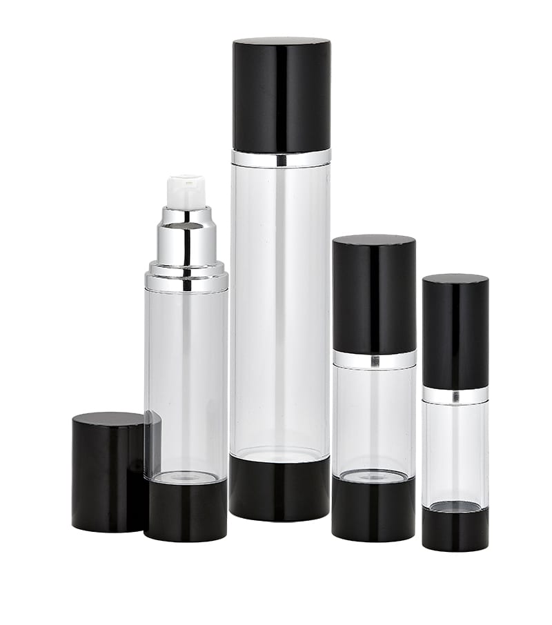 O_JS050_B | 50 ML  In-Stock Clear & Black Airless Bottle