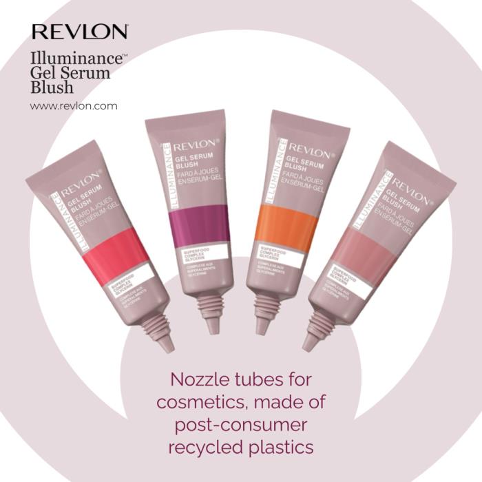 REVLON partners with SR Packaging with PCR nozzle tubes for its GEL SERUM BLUSH