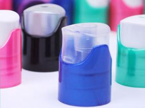 Dispense in vibrant colors: Squeeze and Pull Plastic Caps