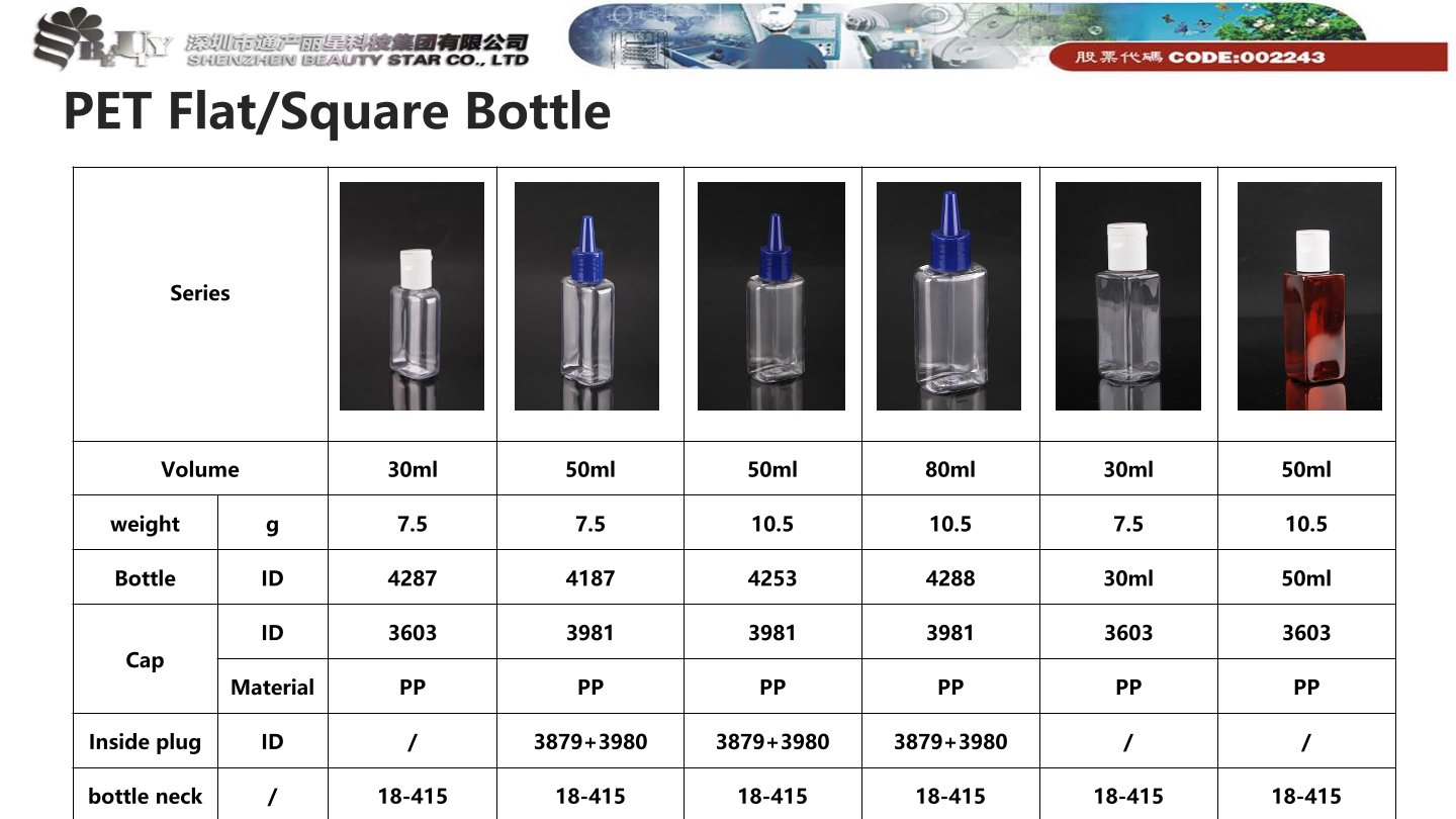 PET Flat/Square Bottle 30ml (4287)